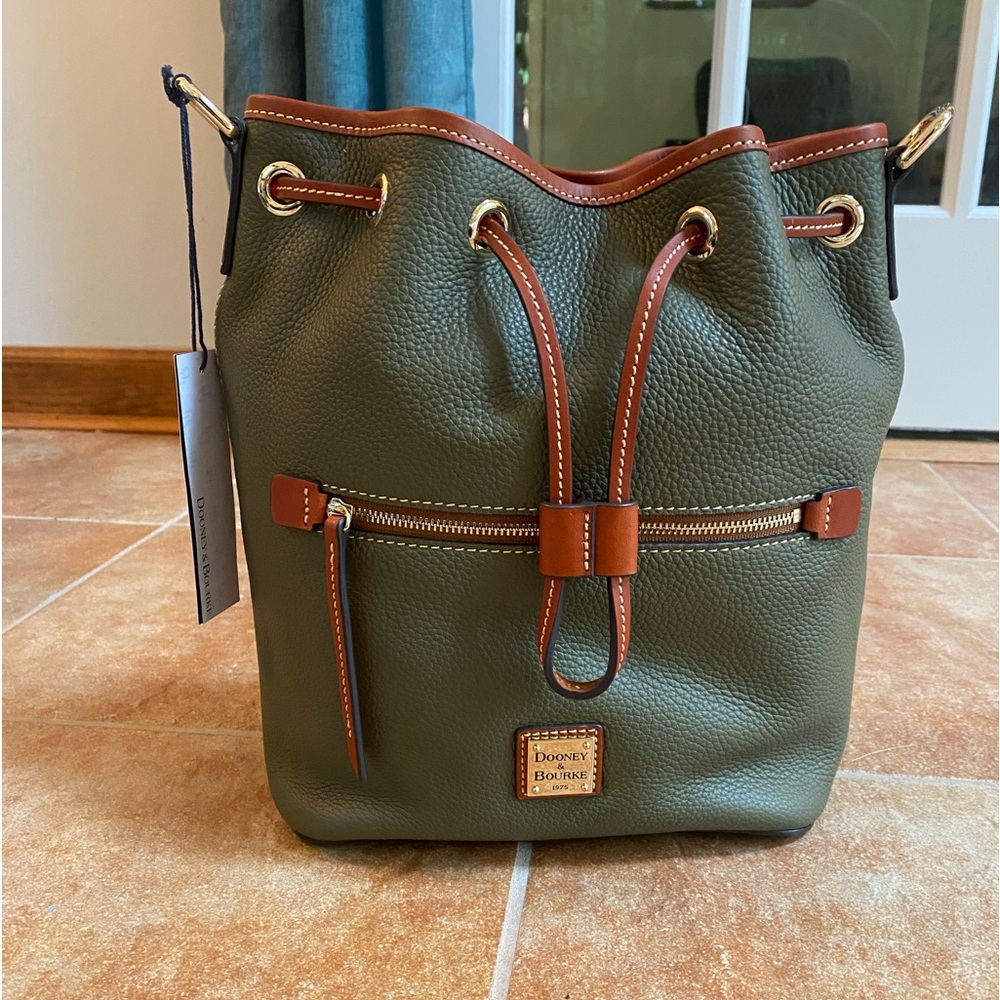 Dark, green leather, Dooney and Bourke cinch bag